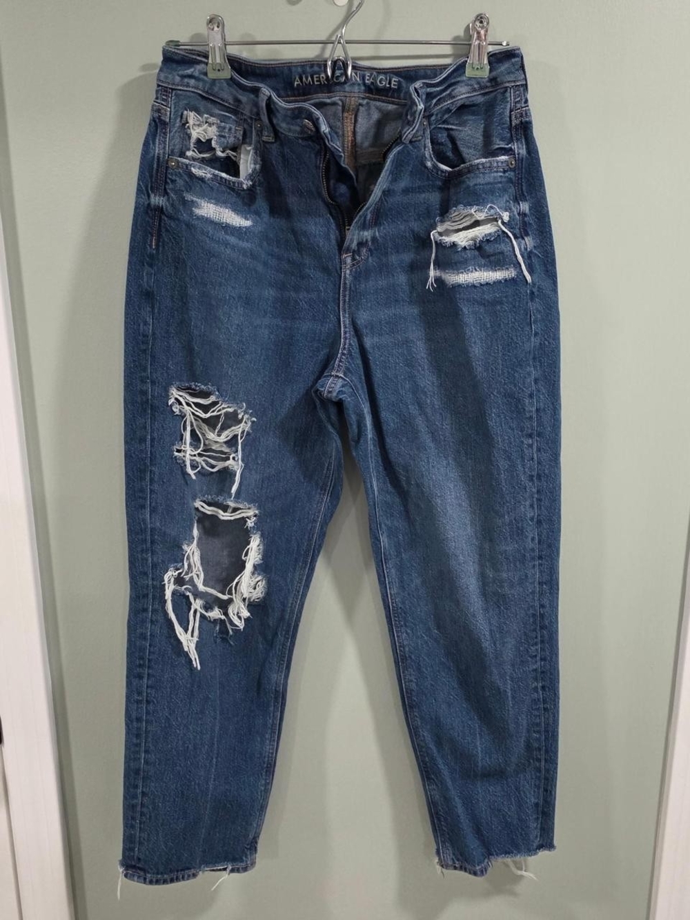 American Eagle Outfitters Distressed Dark Blue Mom Jeans